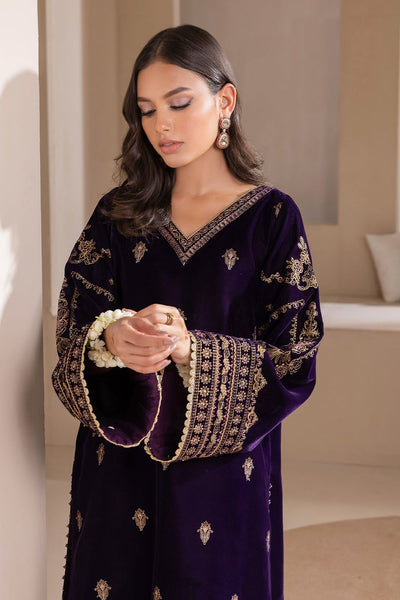 Luxury Velvet Unstitched 3-Piece Suit – Deep Purple | Heavy Embroidery & Sequin Work