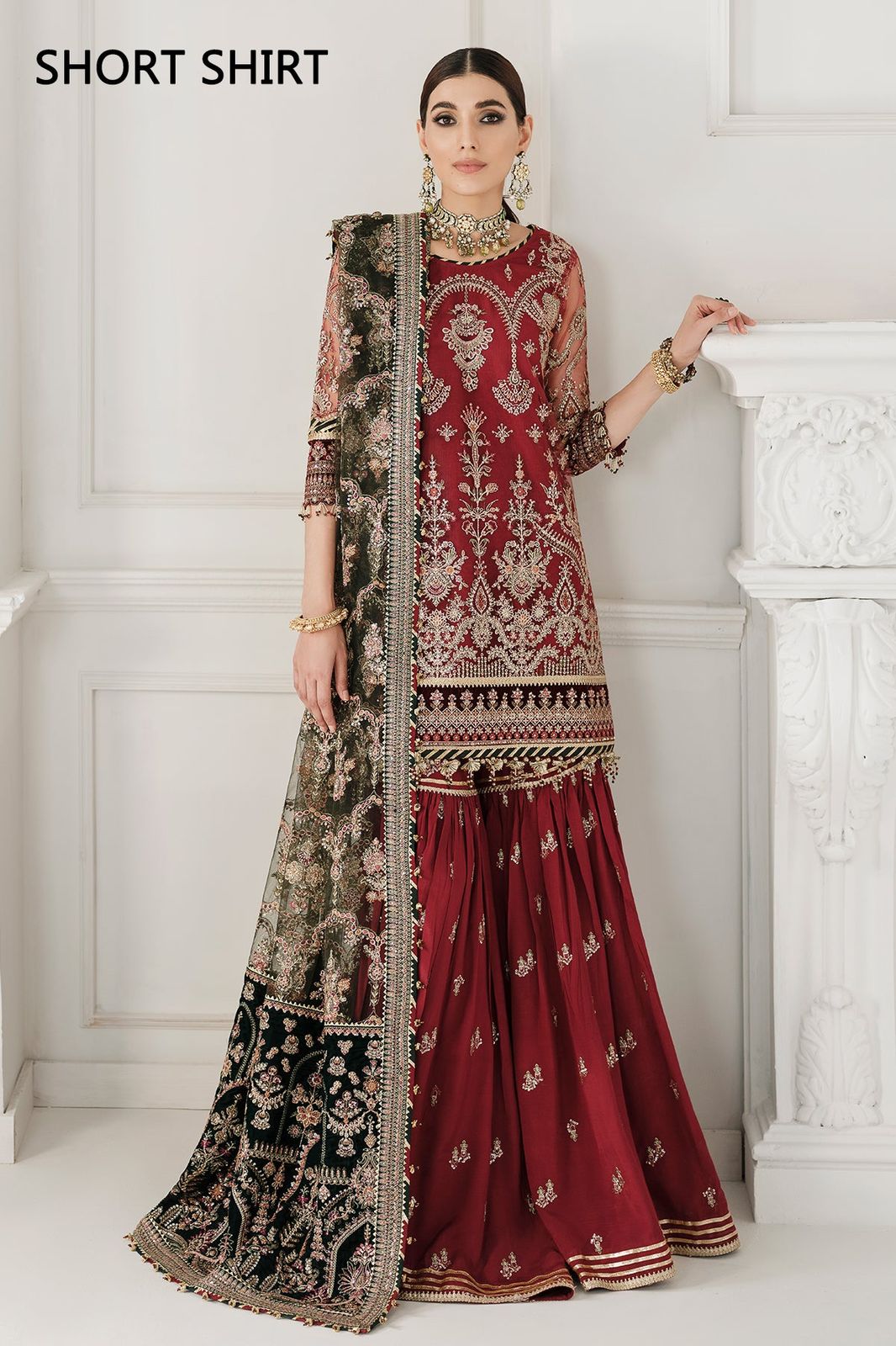 Luxury Net Embroidered 3-Piece Unstitched Suit – Sequin Work with Fancy Tassels & Shamosh Silk Trouser