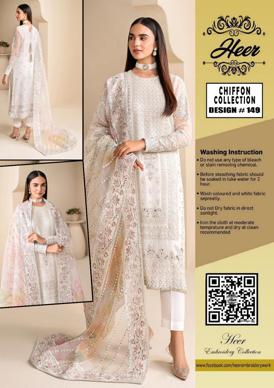 Luxury Chiffon & Organza Unstitched 3-Piece Suit | Full Sequin Embroidery with Adda Work