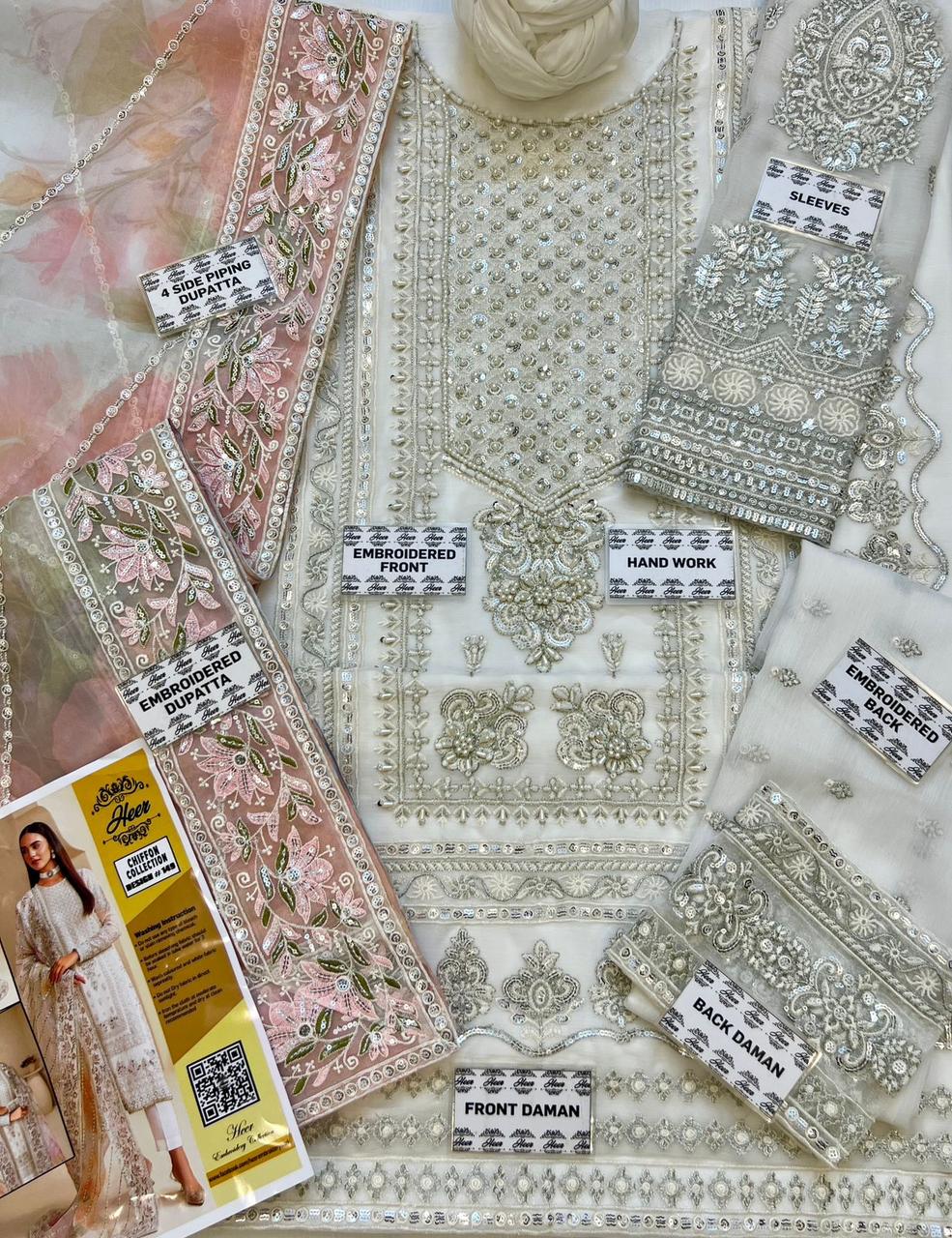 Luxury Chiffon & Organza Unstitched 3-Piece Suit | Full Sequin Embroidery with Adda Work