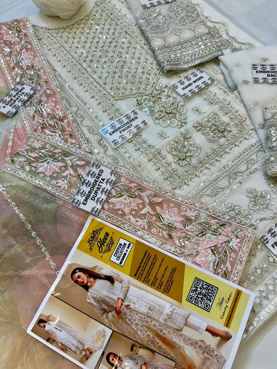 Luxury Chiffon & Organza Unstitched 3-Piece Suit | Full Sequin Embroidery with Adda Work