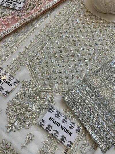 Luxury Chiffon & Organza Unstitched 3-Piece Suit | Full Sequin Embroidery with Adda Work