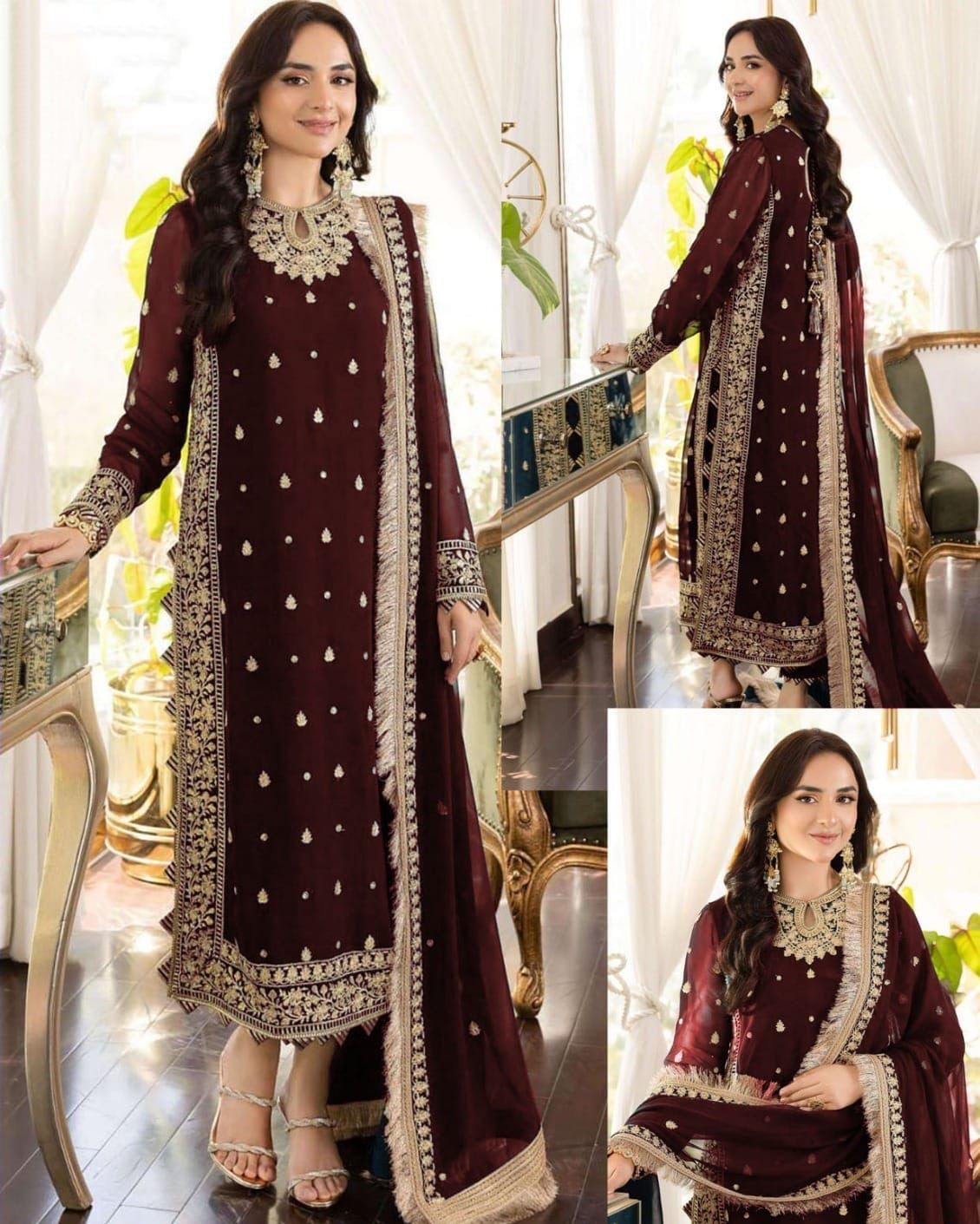 Elegant Sequin Embroidered Chiffon Suit – Unstitched 3-Piece
