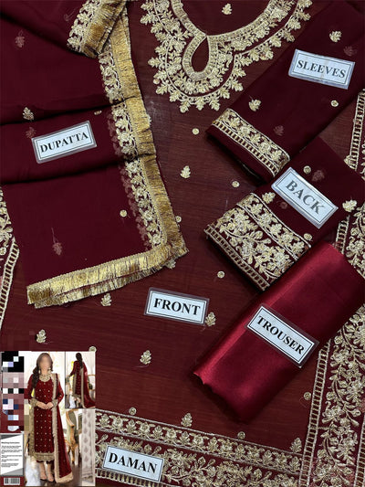 Elegant Sequin Embroidered Chiffon Suit – Unstitched 3-Piece