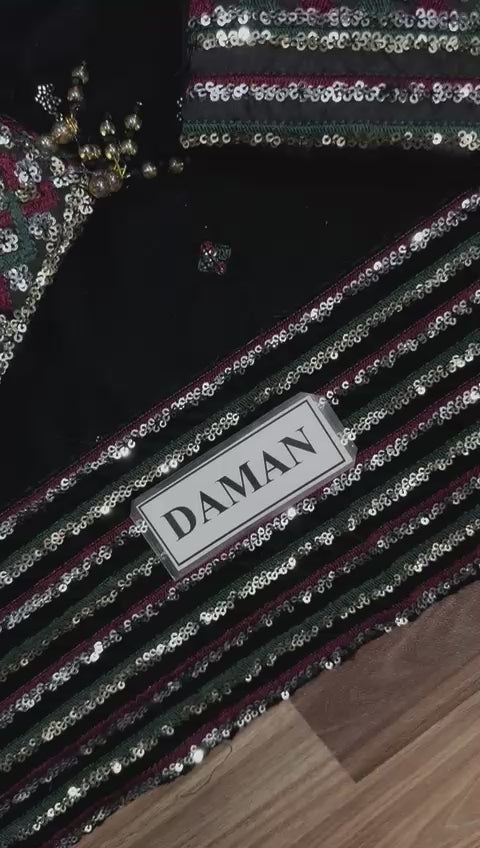 Luxury Velvet Embroidered 3-Piece Unstitched Suit | Sequin Work | Jazmin Inspired